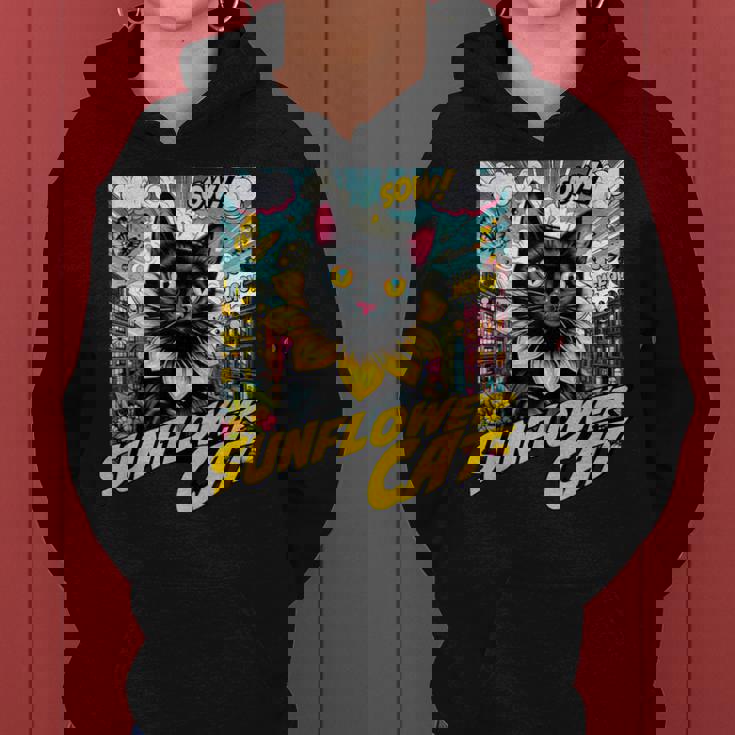 Sunflower Cat 黒猫 ひまわり 向日葵 アメコミ ネタアイテム レディースパーカー