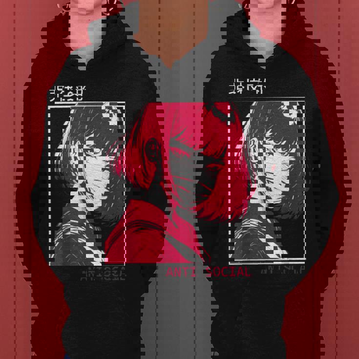 アンチソーシャル アニメ 女の子 マスク付き 漢字テキストaporwave レディースパーカー