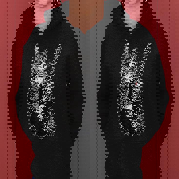 エレキギターを弾くロックキャット デザイン 男性 女性 レディースパーカー