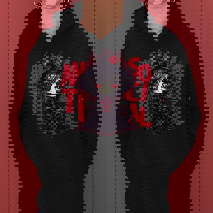 カワイイ アニメ ゴシック 猫 女の子 ちび 反社会的 メンヘラ グランジ レディースパーカー