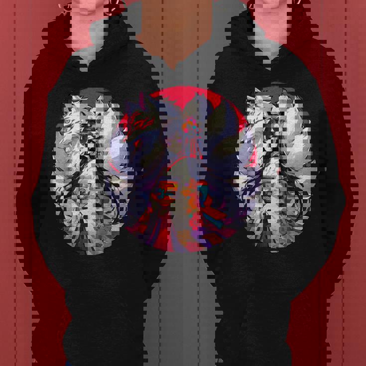 キツネ 九尾狐と日本アニメ 女の子 レディースパーカー