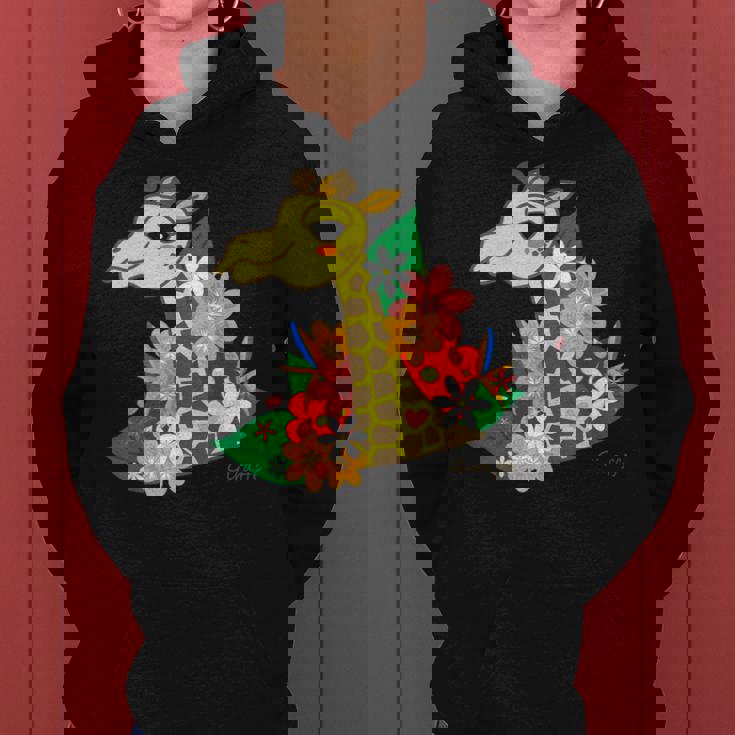 キリン 花 Giraffes Flower レディースパーカー