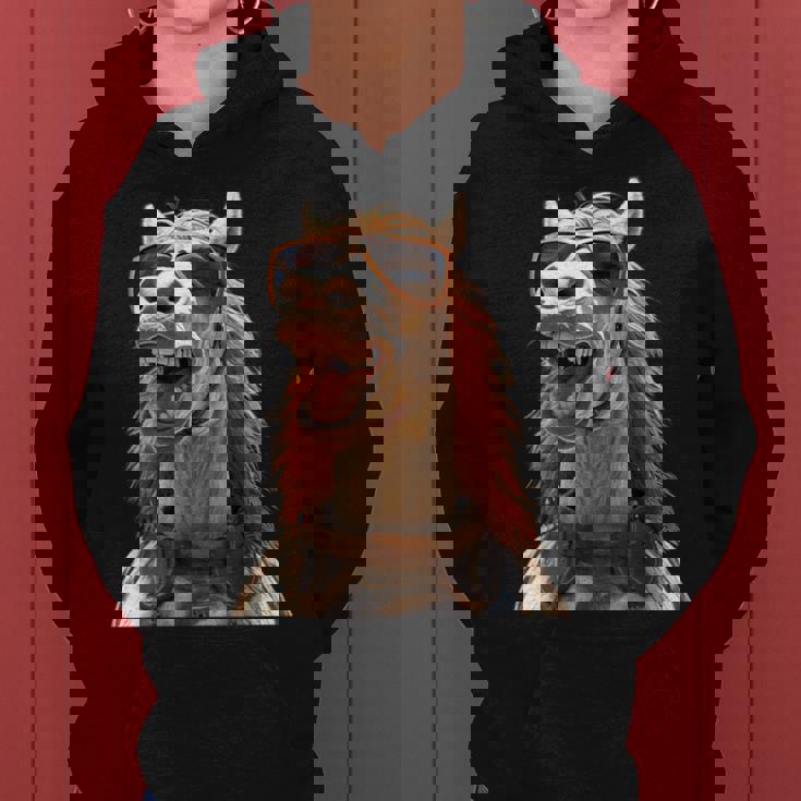 サングラスをかけた馬 馬の女の子 ライダー 甘い馬 レディースパーカー