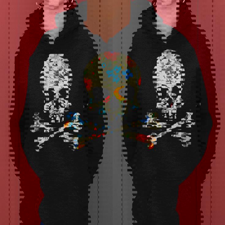 ジョリー・ロジャーのシルエット 花柄 スカル＆クロスボーン レディースパーカー