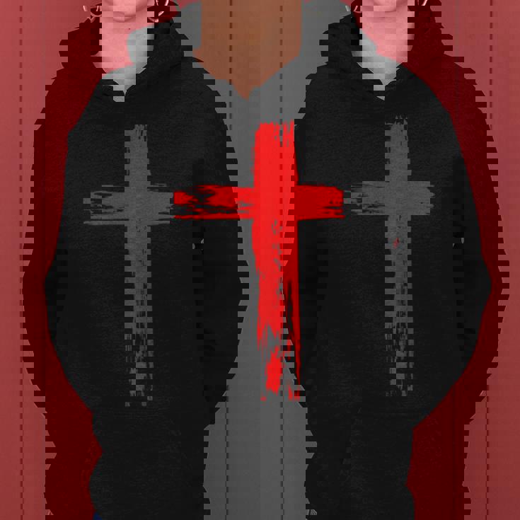 タトゥーレッドクロスオーダー I Christian I Brushtroke I Cross レディースパーカー