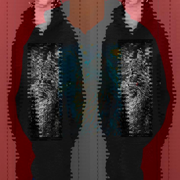 メインクーン 猫 ゴッホ 星月夜 猫好き 猫 お母さん お父さん レディースパーカー