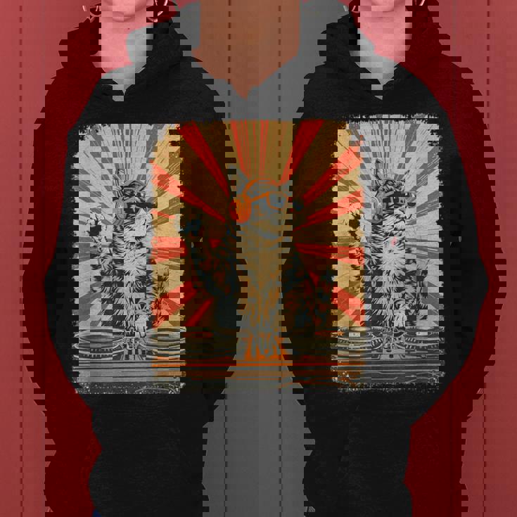 レトロ Dj 猫 ヘッドフォン付き ディスコ 音楽愛好家 男性 女性 キッズ レディースパーカー