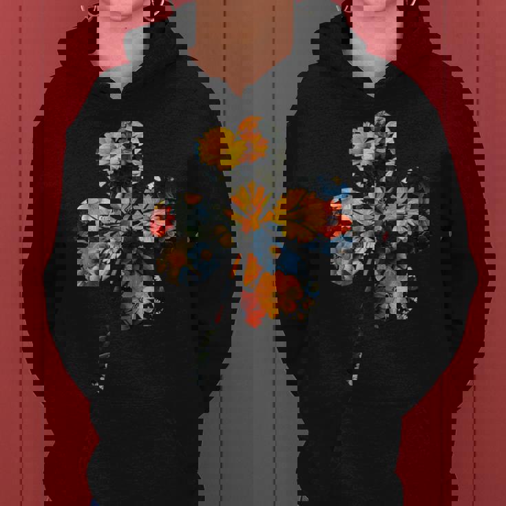 四つ葉のクローバーのシルエット 花 植物 花柄 レディースパーカー