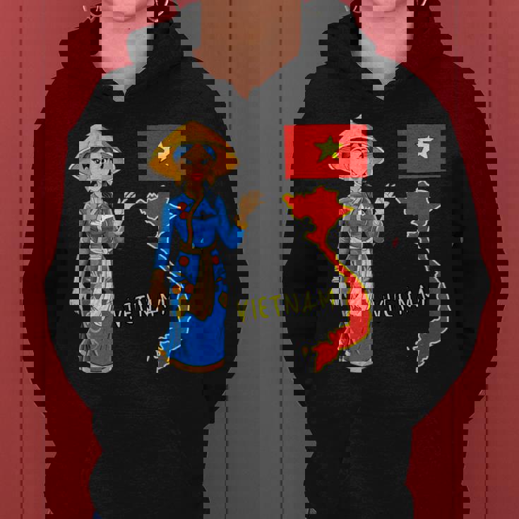 美しい笑顔のベトナムの女の子、旗とベトナムの地図 レディースパーカー