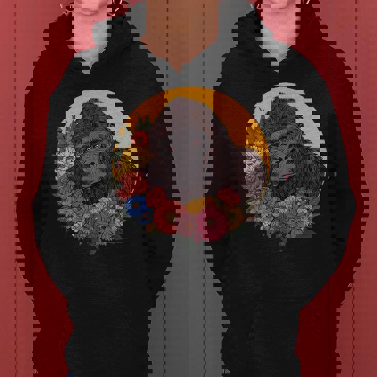 花のイラストとゴリラ レディースパーカー