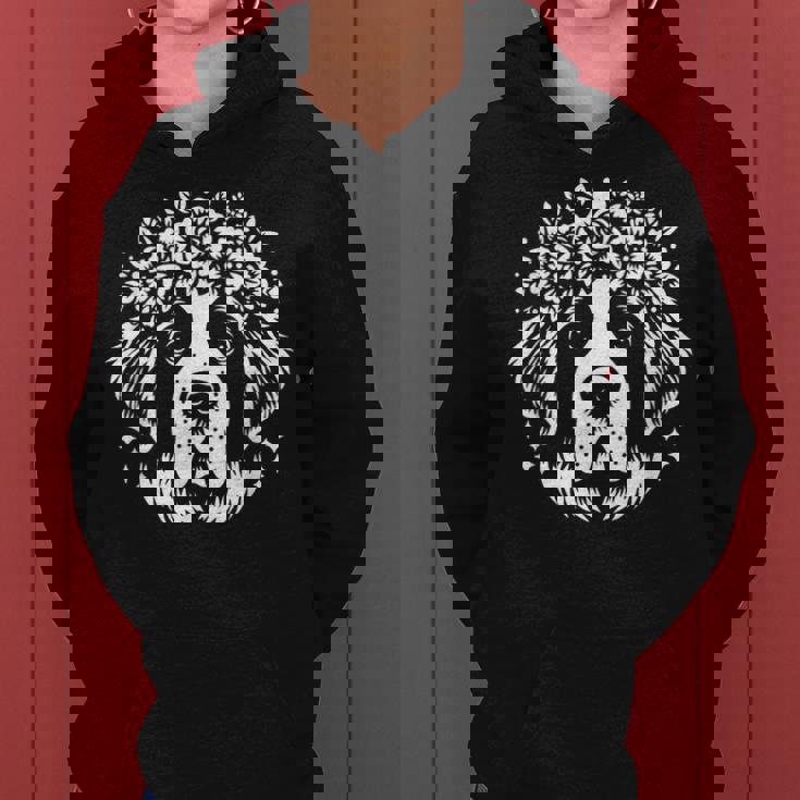 花のセントバーナード犬の花のグラフィック デザイン レディースパーカー