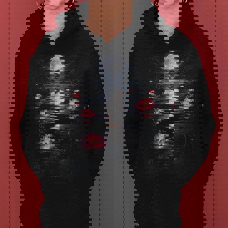 蓮の花 日本の月 反射 自然 恋人 デザイン レディースパーカー