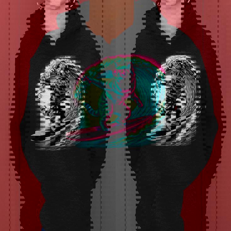 面白い猫 サーフィン ギフト 男性 女性 子供 面白い 猫 サーファー レディースパーカー