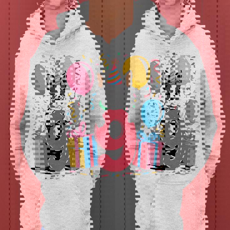 9歳の誕生日 男の子 女の子 9歳 9歳 ボストンテリア 長袖tシャツ レディースパーカー