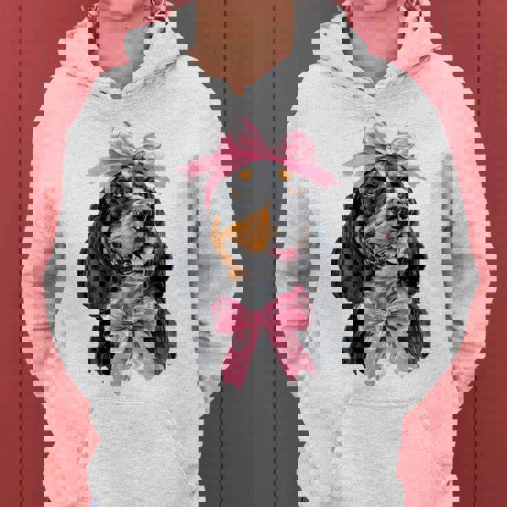 Coquette Bow Coonhound Dog Mom ピンクリボンガール レディースパーカー