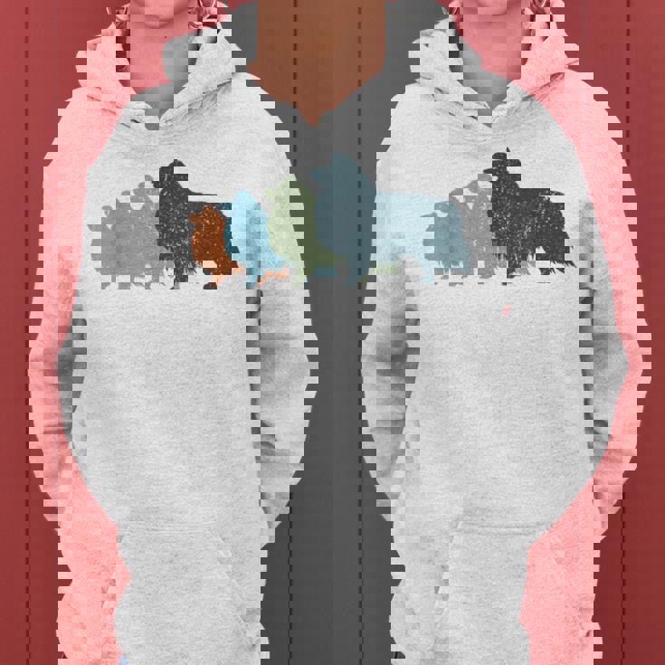 Dog Mom & Dad シルエット ヴィンテージ シェルティ シェットランド シープドッグ レディースパーカー