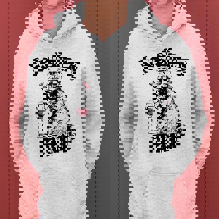 Feeling Feral アライグマ ミーム アルコール 飲酒 恋人 男性 女性 レディースパーカー