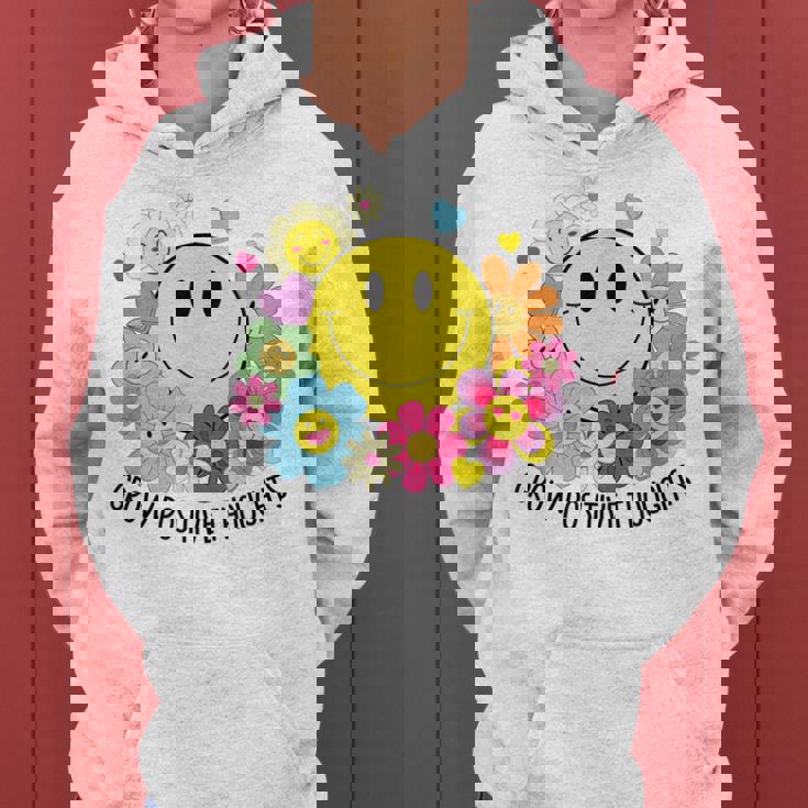 Grow Positive Thoughts イエロー スマイルフェイス 花 キッズ 女の子 レディースパーカー