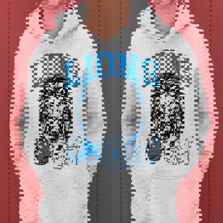 Lions Girl Messy Bun Sports Fan Team Women Hoodie