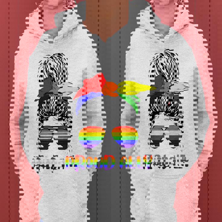 Messy Bun Proud Ally Pride Flag Love Lgbt レインボー サングラス レディースパーカー