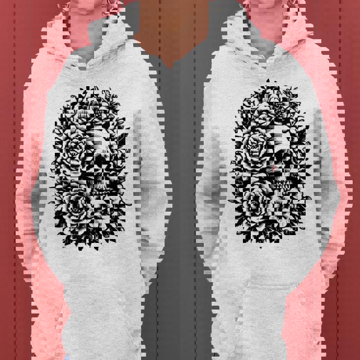 Skull Flower Rad Rock N Roll Graphic Retro レディースパーカー