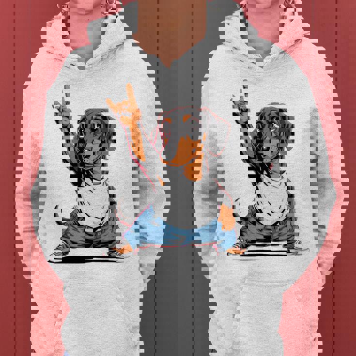 Teckel ロックミュージック 男性 子供 女性 ソーセージ 犬 ダックスフンド 長袖tシャツ レディースパーカー