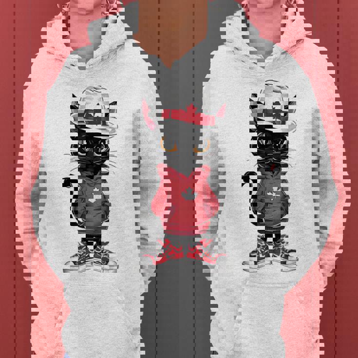 カナダデー 面白い クール 黒猫 カナダ国旗 キッズ 女の子 男の子 レディースパーカー