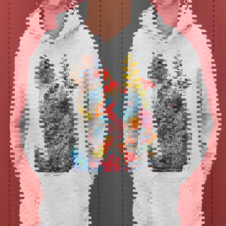 カラフル 花 猫 レディースパーカー