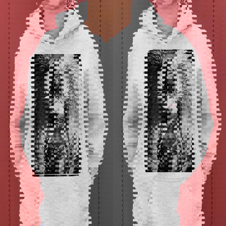 ピンナップガールtシャツ セクシーな天使の悪魔の女の子 B&W バックプリント レディースパーカー