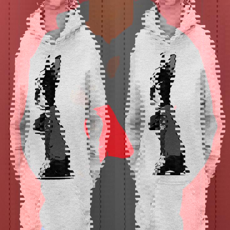 ボストンテリア I Love Mom タトゥーシャツ 面白いボストンテリア レディースパーカー