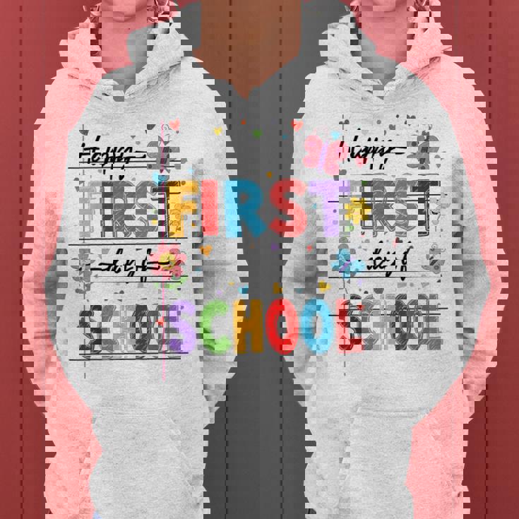 新学期 ハッピー 初日 学校 男の子 女の子 先生 レディースパーカー