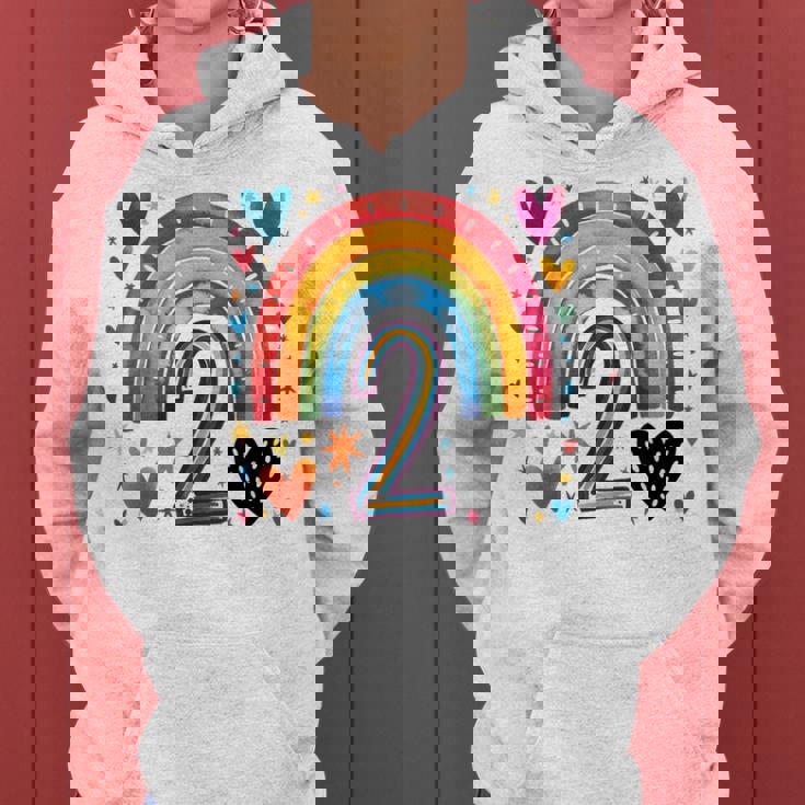 私はもう2歳 女の子のためのかわいいレインボーバースデーデザイン レディースパーカー