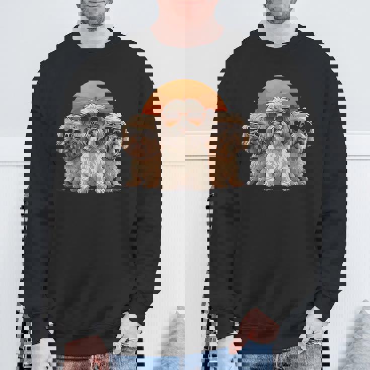 3匹のかわいい犬 ラサ・アプソ シーズー クール サングラス付き スウェットシャツ 高齢者への贈り物