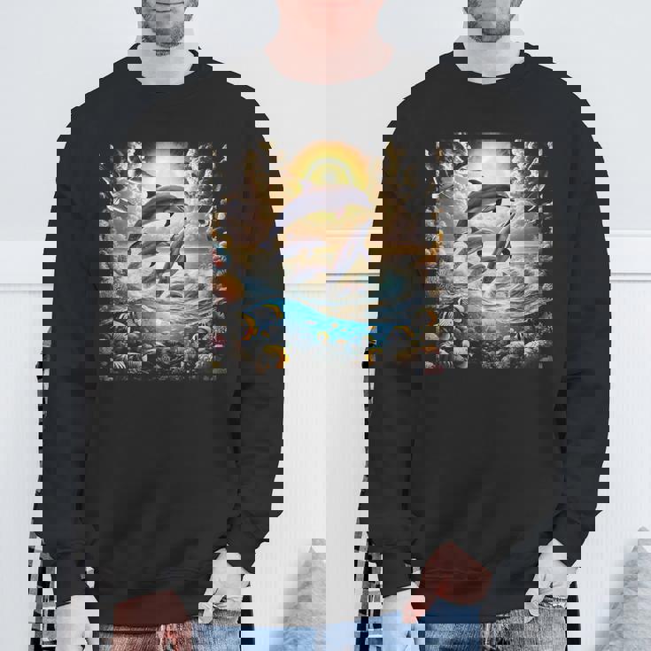 90年代イルカ、アロハ ハワイアン イルカ、カラフルなビーチ スウェットシャツ 高齢者への贈り物