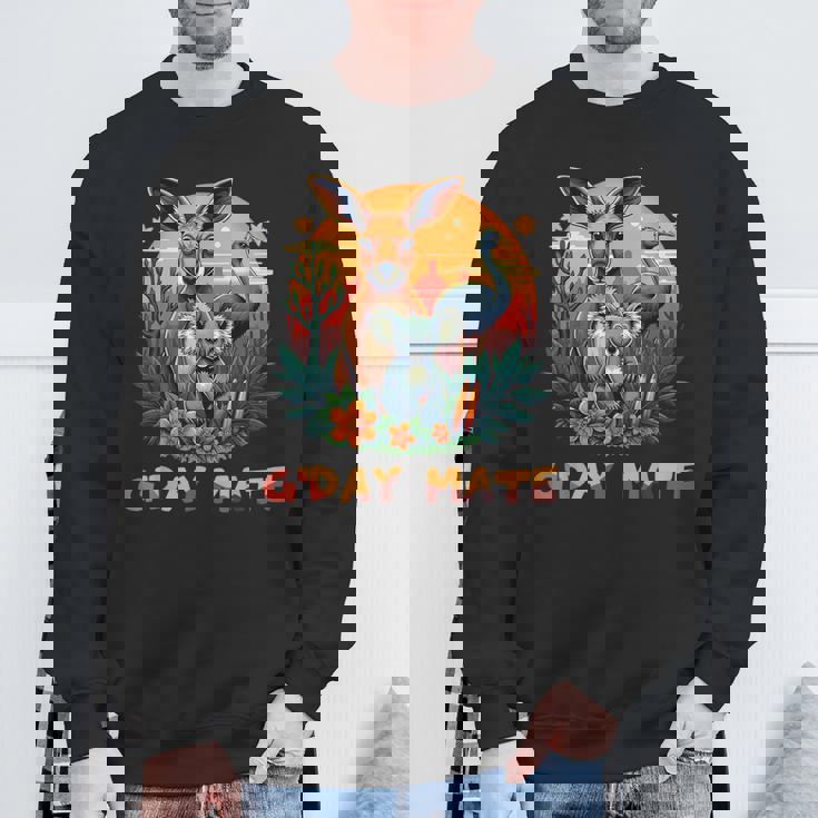 Australia G'day Mate And Aussie Animals Kangaroo Koala Emu スウェットシャツ 高齢者への贈り物