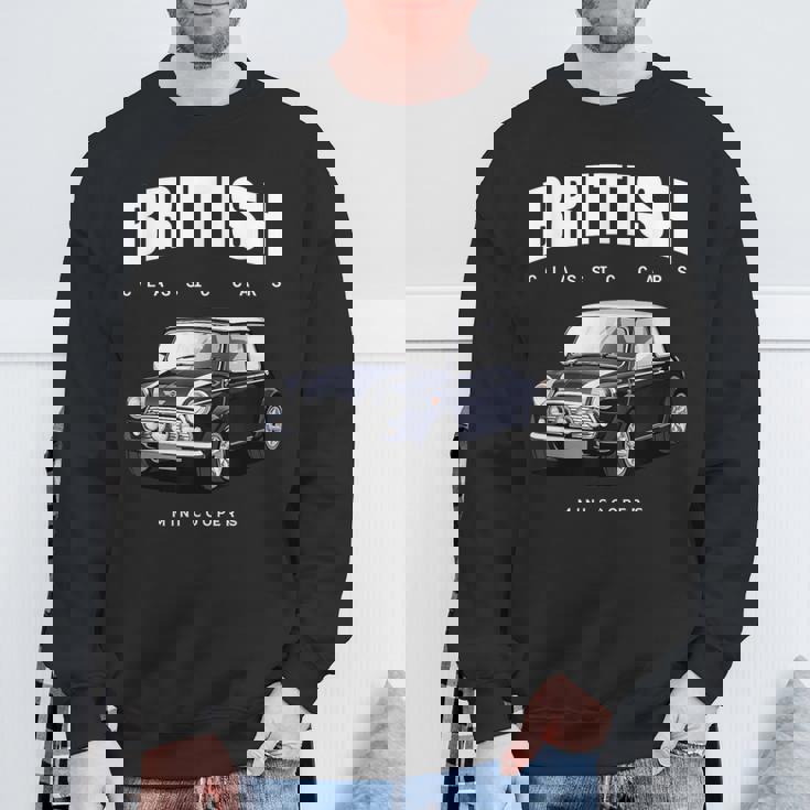 British Classic Car ダークブルー ミニスポーツカー スウェットシャツ 高齢者への贈り物