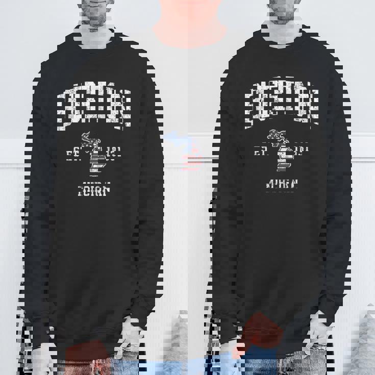 Burton Michigan Mi ヴィンテージ アメリカ国旗 スポーツデザイン スウェットシャツ 高齢者への贈り物