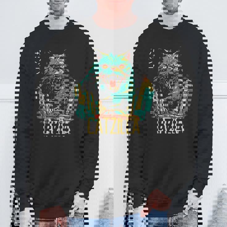 Catzilla ビンテージ 面白い かわいい 猫 アート スウェットシャツ 高齢者への贈り物