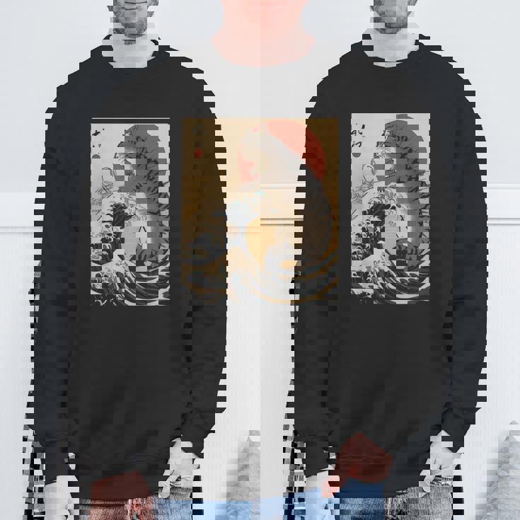 Catzilla 日本の波 ヴィンテージ 夕日 面白い 猫 アート スウェットシャツ 高齢者への贈り物