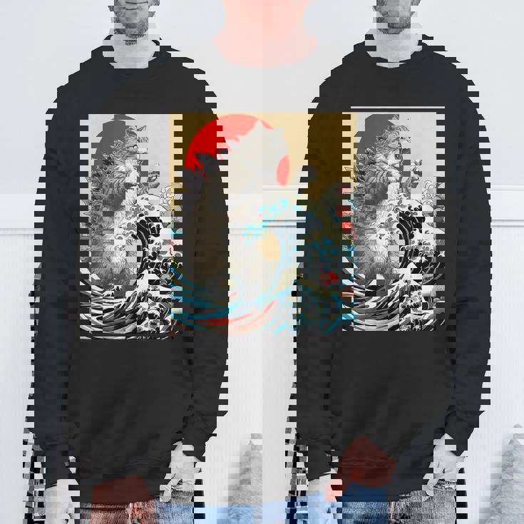 Catzilla 猫日本美術面白い猫 スウェットシャツ 高齢者への贈り物