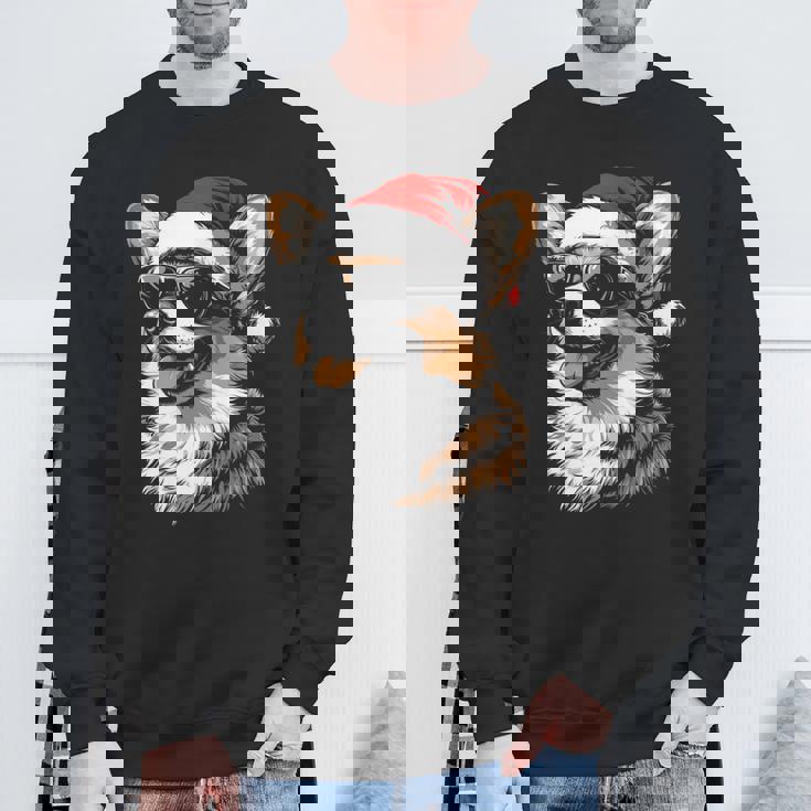 Corgi サンタハット 面白い かわいい 犬 ママ お父さん クリスマス 長袖tシャツ スウェットシャツ 高齢者への贈り物