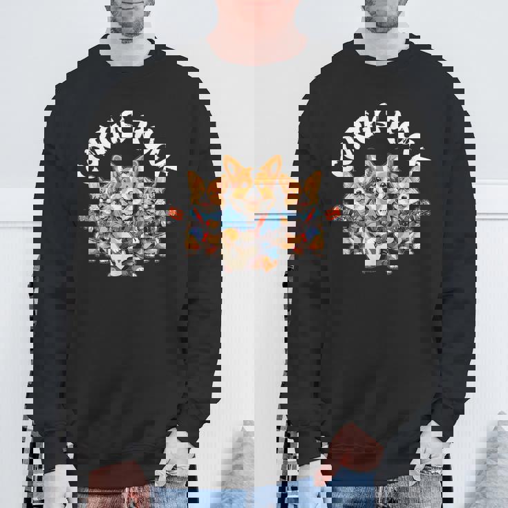 Corgis Rock かわいいコーギー犬トリオ ロックアウト ギターを弾く スウェットシャツ 高齢者への贈り物