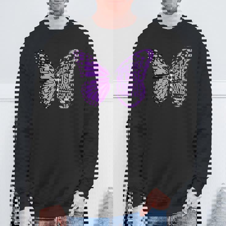 Crohns Awareness Together We Rise パープルリボン バタフライ スウェットシャツ 高齢者への贈り物