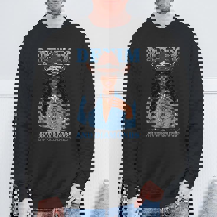 Denim And Diamonds African Melanin Cowgirls Western Sweatshirt Gifts for Old Men