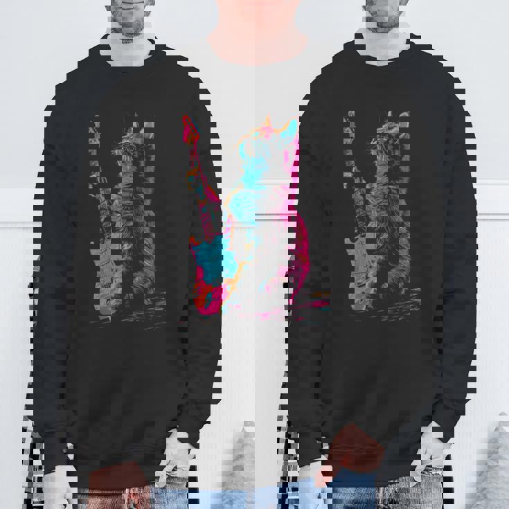 Feline Groove ロックギター 猫デザイン 音楽愛好家向け スウェットシャツ 高齢者への贈り物