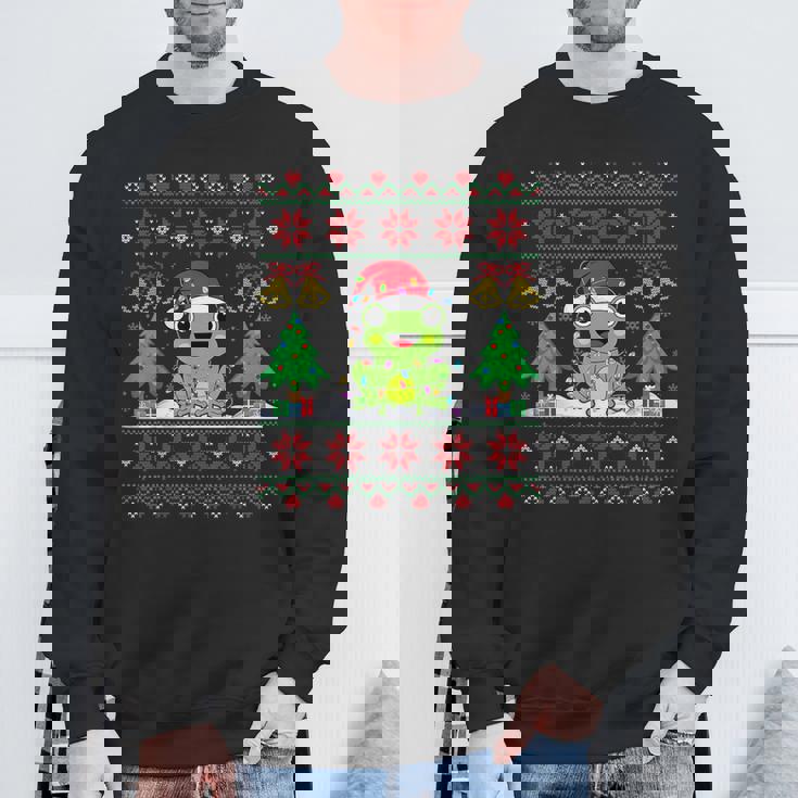 Frog Wearinganta Hat Christmas Lights Xmas Frog スウェットシャツ 高齢者への贈り物