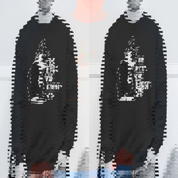 The Fuck You Lookin At 猫好きのための面白い下品なノベルティ スウェットシャツ 高齢者への贈り物