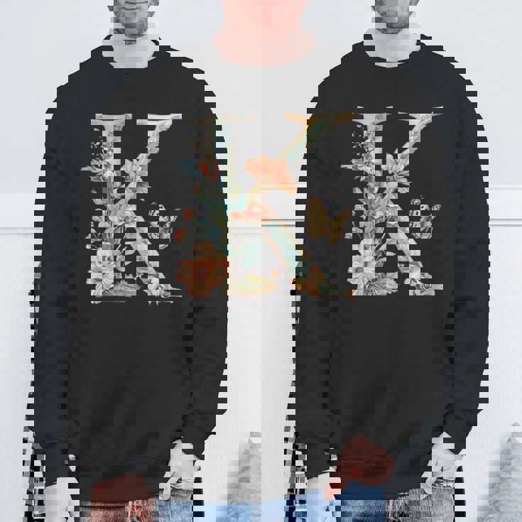 Idée-Cadeau Personnalisé Lettre K En Fleurs Et Papillons Sweater e Cadeaux pour les vieillards