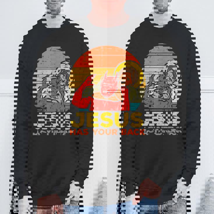 Jesus Has Your Back 柔術 レトロ クリスチャン スウェットシャツ 高齢者への贈り物