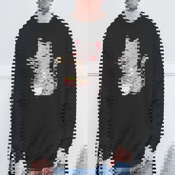 Kawaii Ramen Cat Neko Cute Anime Noodle Lover スウェットシャツ 高齢者への贈り物